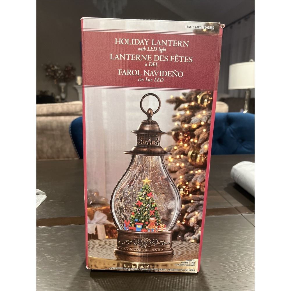 HOLIDAY CHRISTMAS Glitter LANTERN WITH LED LIGHT Christmas Tree Bear New 14"